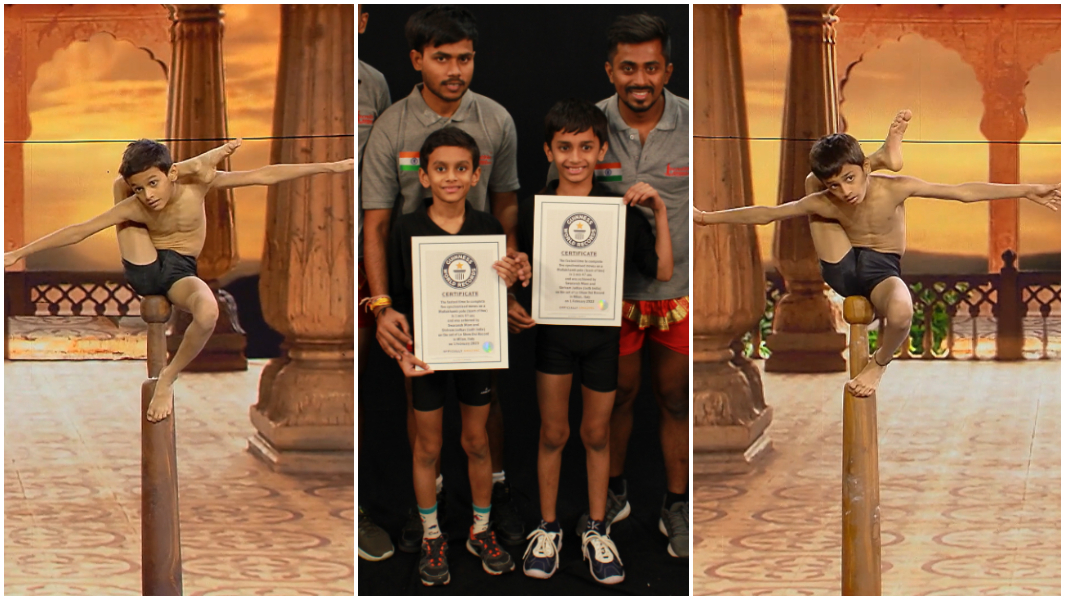 fastest time to complete 5 synchronised sequences on a Mallakhamb pole by a team of two (1 minute and 47 seconds)